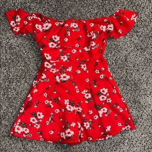 Floral Off-Shoulder Red Romper